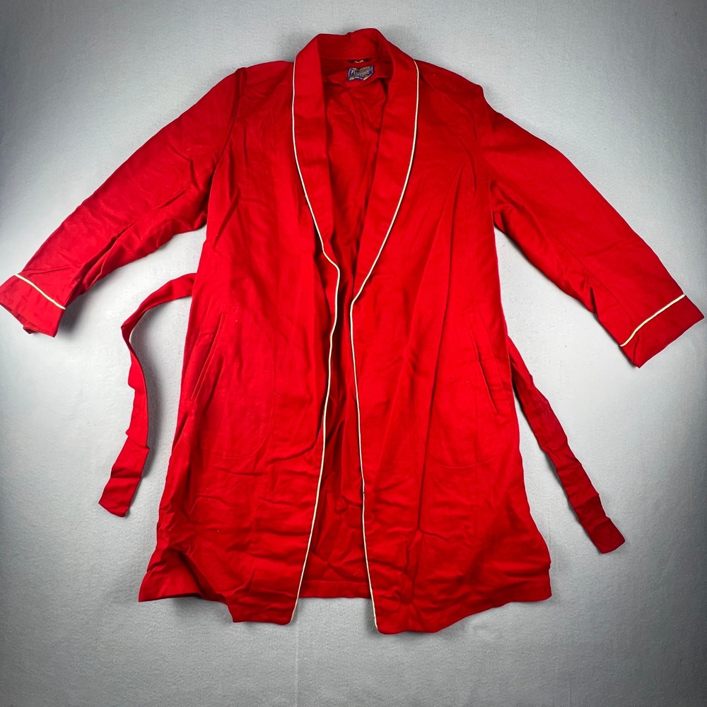 VTG Pendleton Robe Womens Medium Red Wool Piping Belted Loungewear Classic‎
